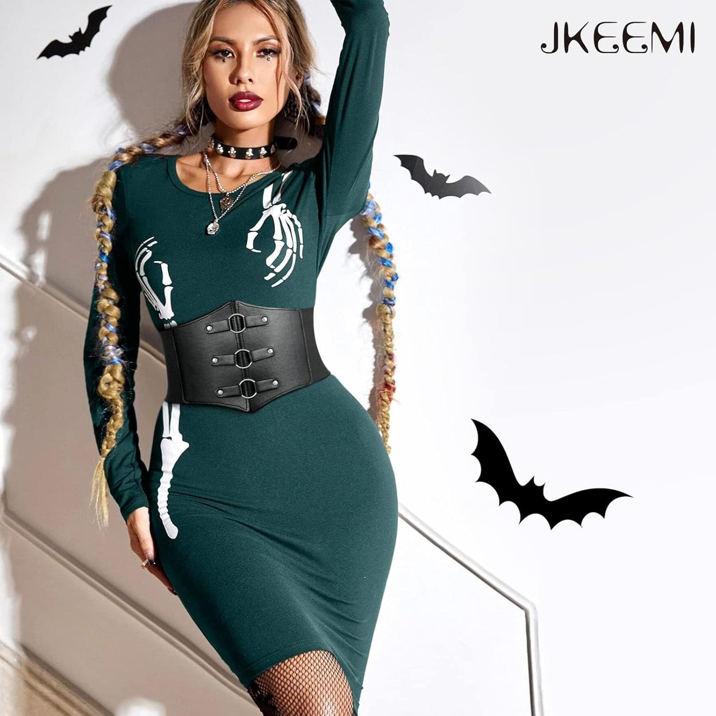 Women Corset Belt Metal O-Ring Heart-Ring Wide Elastic Waspie Waist Belt for Daily Cosplay Halloween Costumes