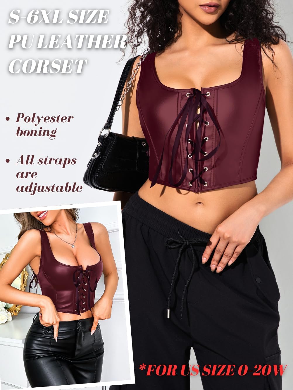 Renaissance Corsets Leather, Lace Up Overbust, S-6XL Sexy Tops