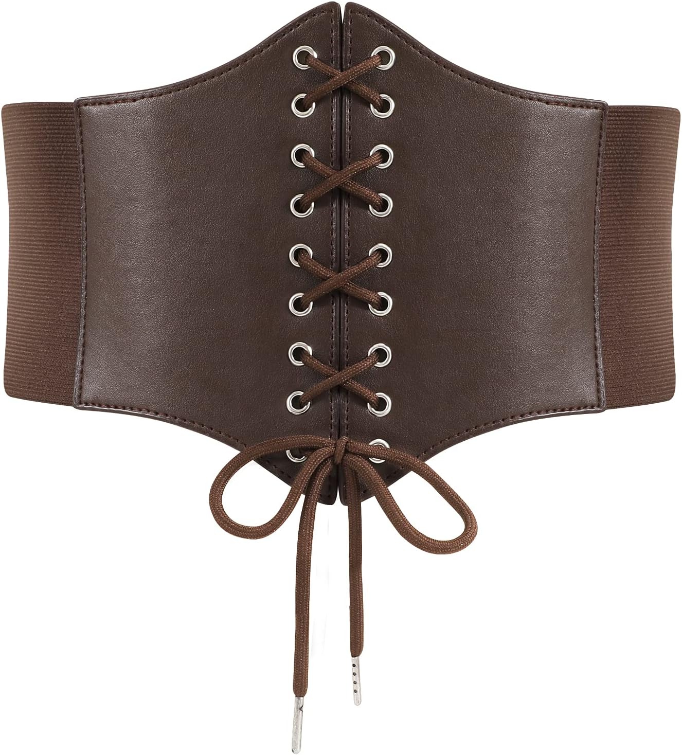 LEACOOLKEY Women Black Tied Waspie Belt, Lace-up Cinch Belt, Corset Elastic Waist Belt