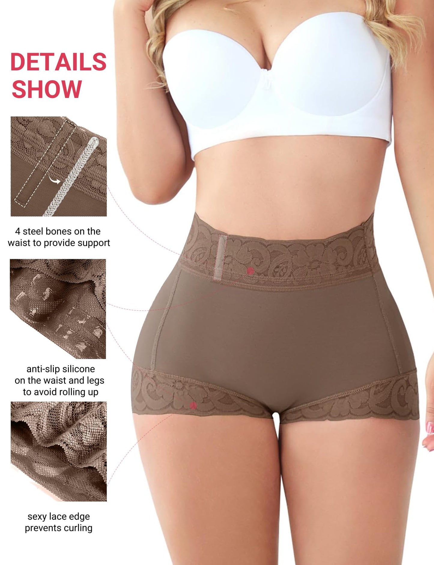 Butt Lifting Panties, Tummy Control Shapewear for Women Compression Underwear Short Lace Butt Lifter Shapewear