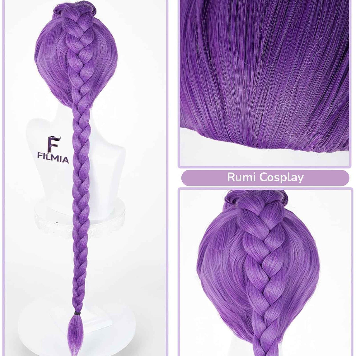 Snugeasy Rumi Costume Kids Wig Cosplay, Anime Mira Zoey Costume Wigs for Women Men, Purple Braid Wig Outfit Hair Halloween Cosplay Props
