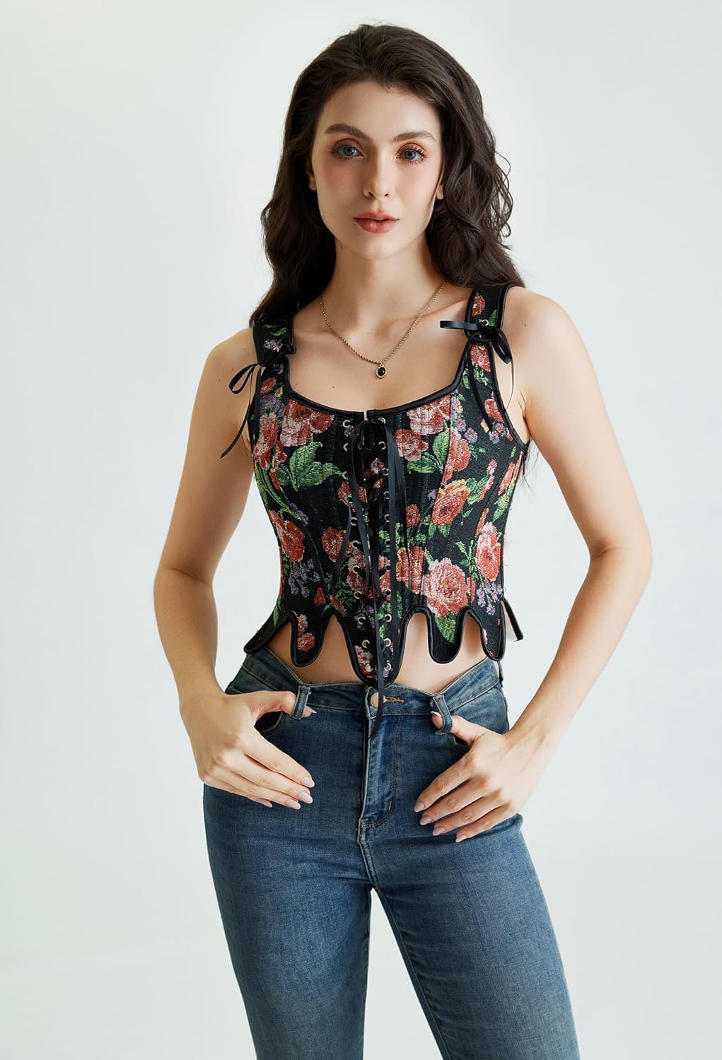 Scarlet Darkness Corset Tops for Women Renaissance Corset Floral Lace Up Bodyshaper Bustier