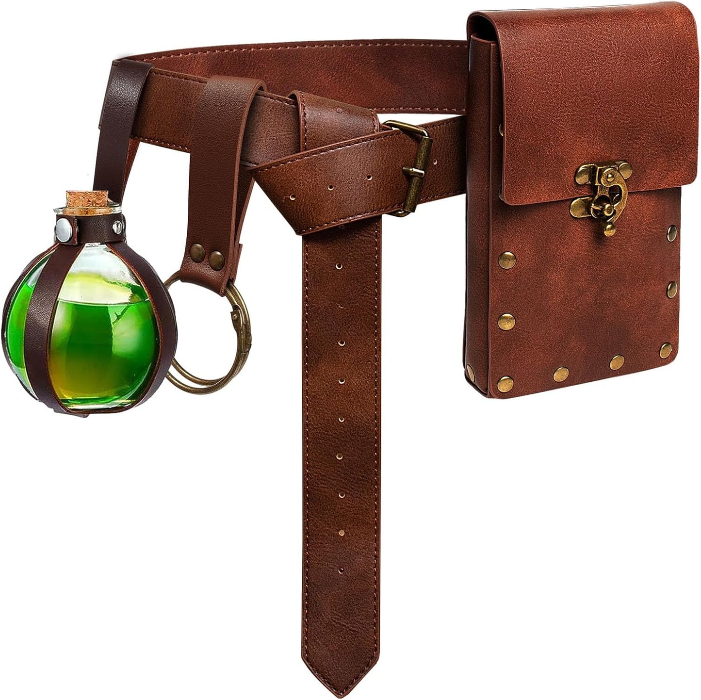Belt Pouch Waist Bag Fanny Pack Steampunk Phone Holder Medieval Bag Leather Belt Renaissance Cosplay Costume Accessories (Tri-Black)