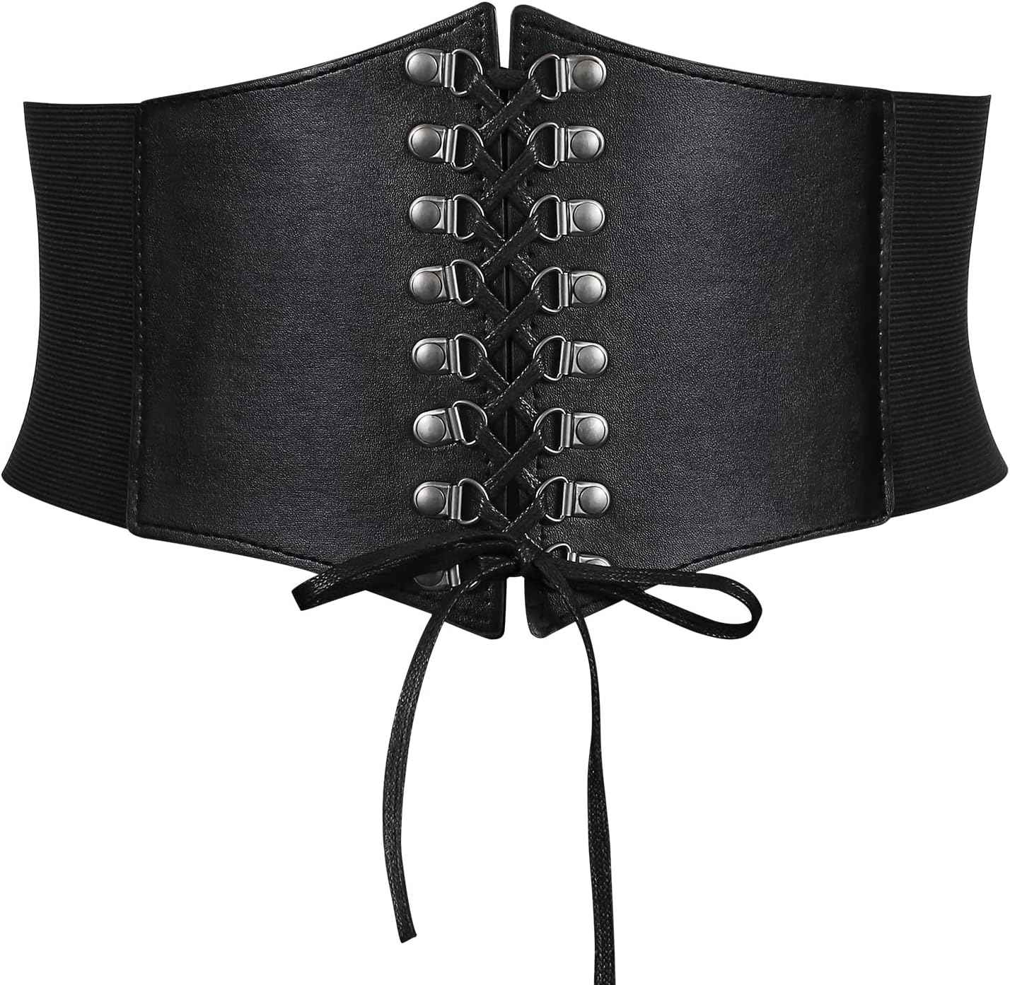 WHIPPY Women's Lace-up Corset Elastic Waist Belt, Tied Waspie Wide Belt for Women Halloween Costume