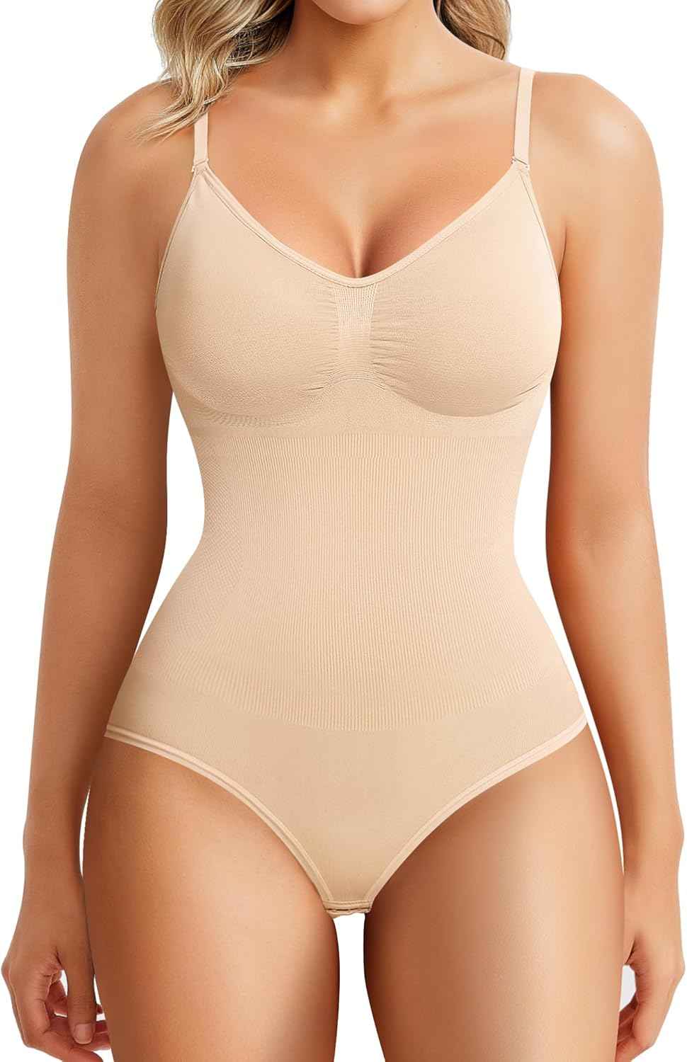 BRABIC Womens' Seamless Sleeveless V-Neck Bodysuit Shapewear Tummy Control