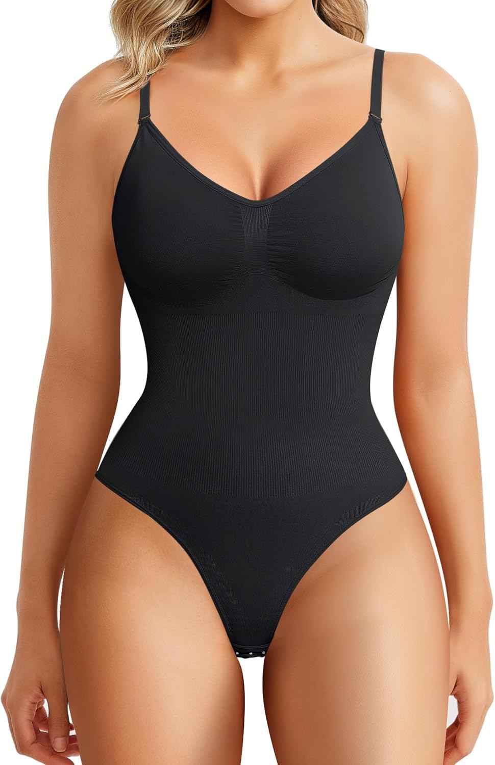 BRABIC Womens' Seamless Sleeveless V-Neck Bodysuit Shapewear Tummy Control