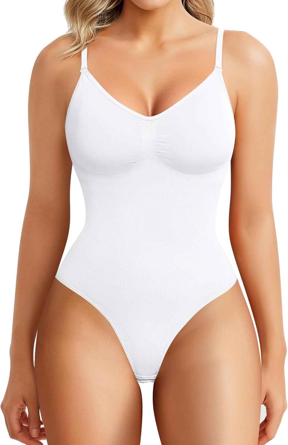 BRABIC Womens' Seamless Sleeveless V-Neck Bodysuit Shapewear Tummy Control