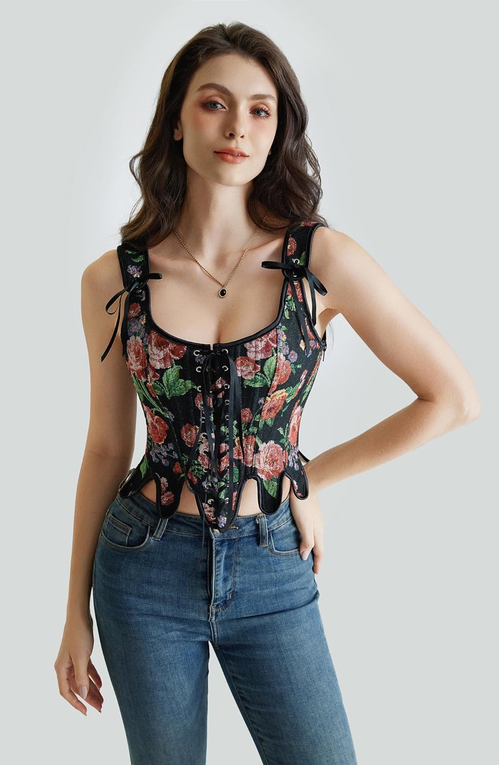 Scarlet Darkness Corset Tops for Women Renaissance Corset Floral Lace Up Bodyshaper Bustier
