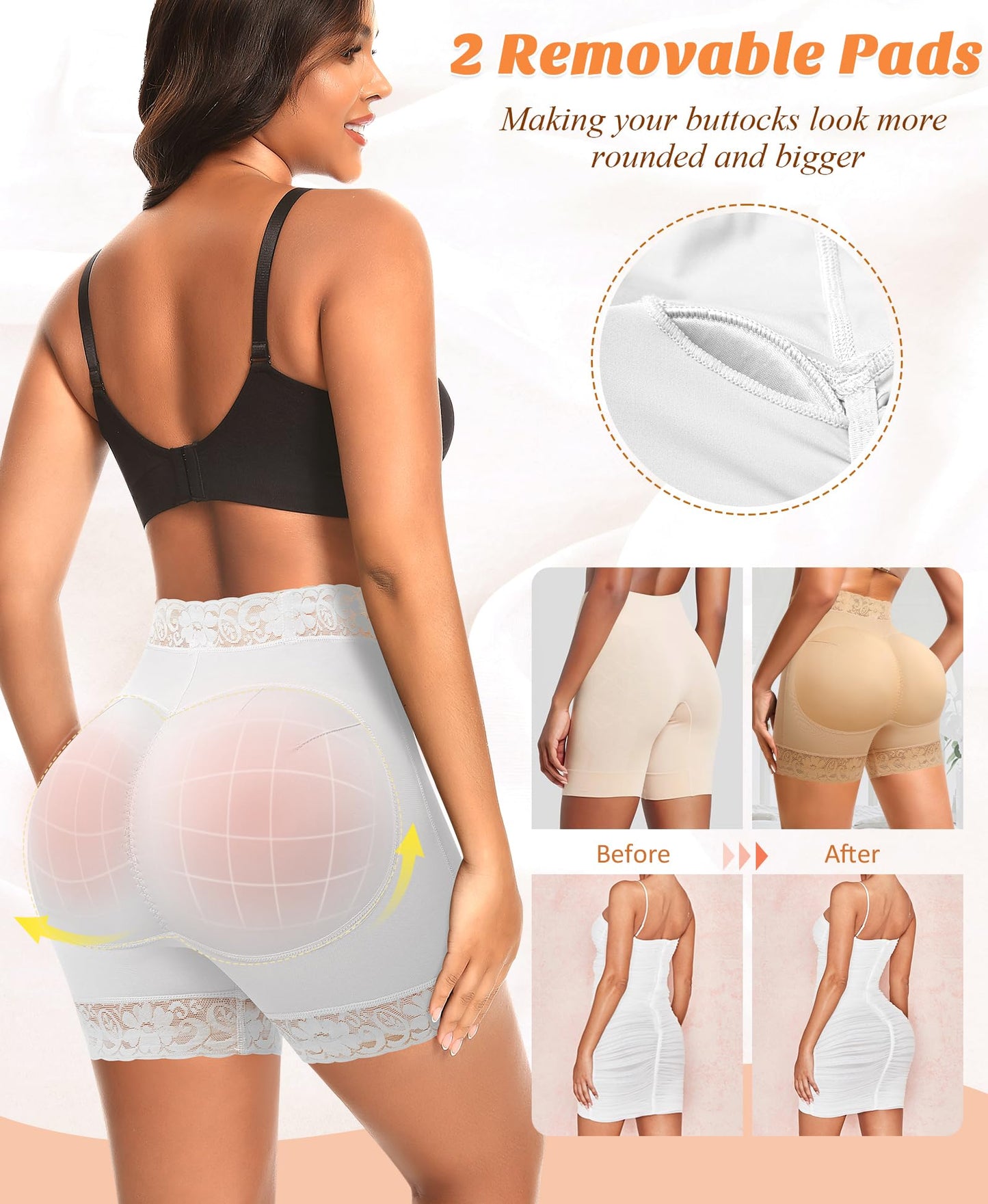 DERCA Padded Underwear for Women Butt Lifting Shapewear Booty Pads Hip Enhancer Lace Boyshorts