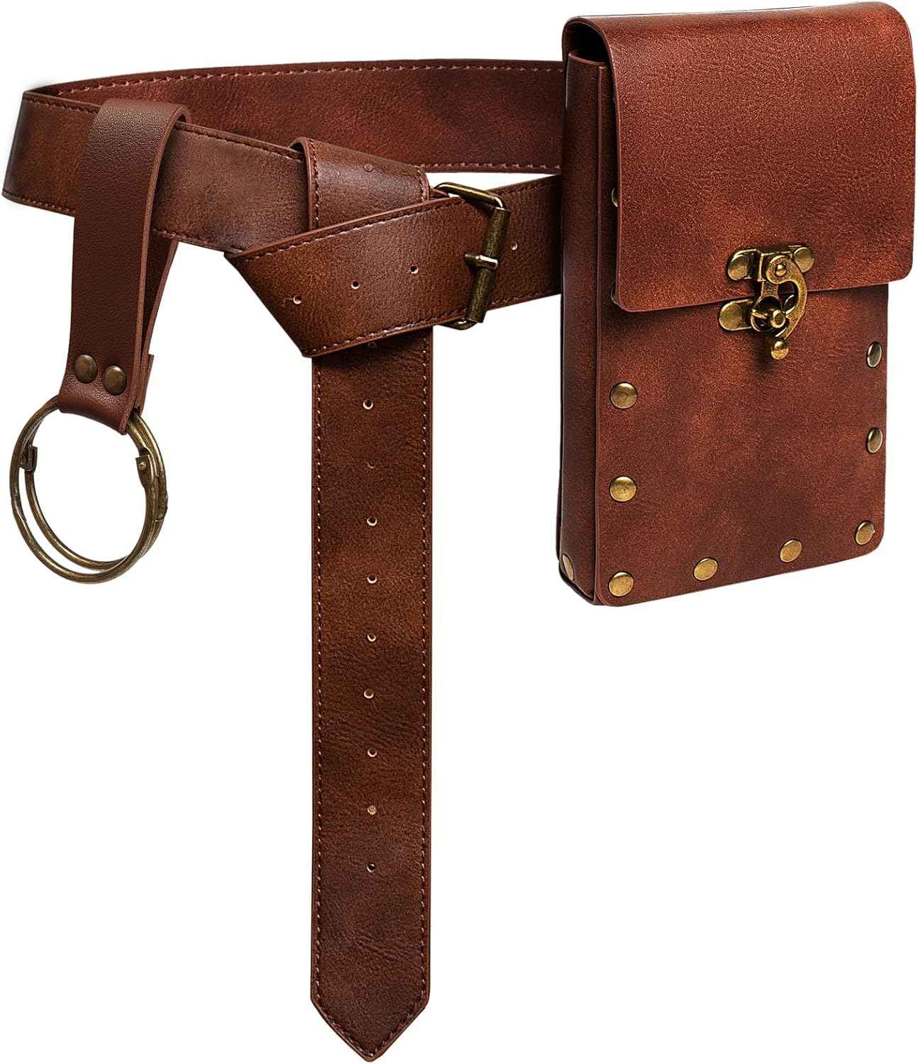 Belt Pouch Waist Bag Fanny Pack Steampunk Phone Holder Medieval Bag Leather Belt Renaissance Cosplay Costume Accessories (Tri-Black)