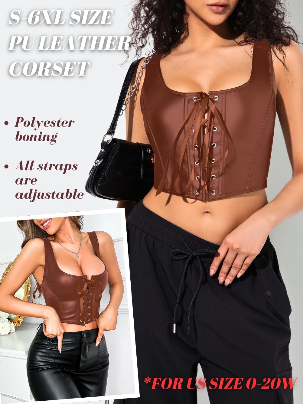 Renaissance Corsets Leather, Lace Up Overbust, S-6XL Sexy Tops