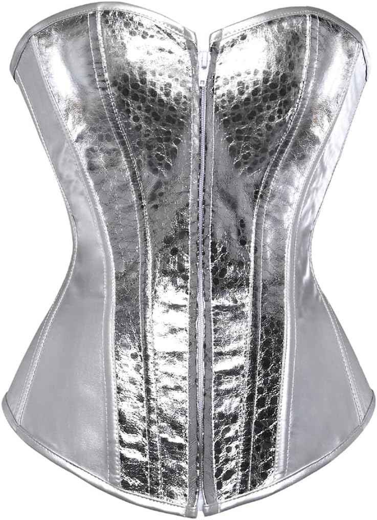 Kranchungel Corsets for Women Plus Size Faux Leather Steampunk Corset Top Zipper Bustier