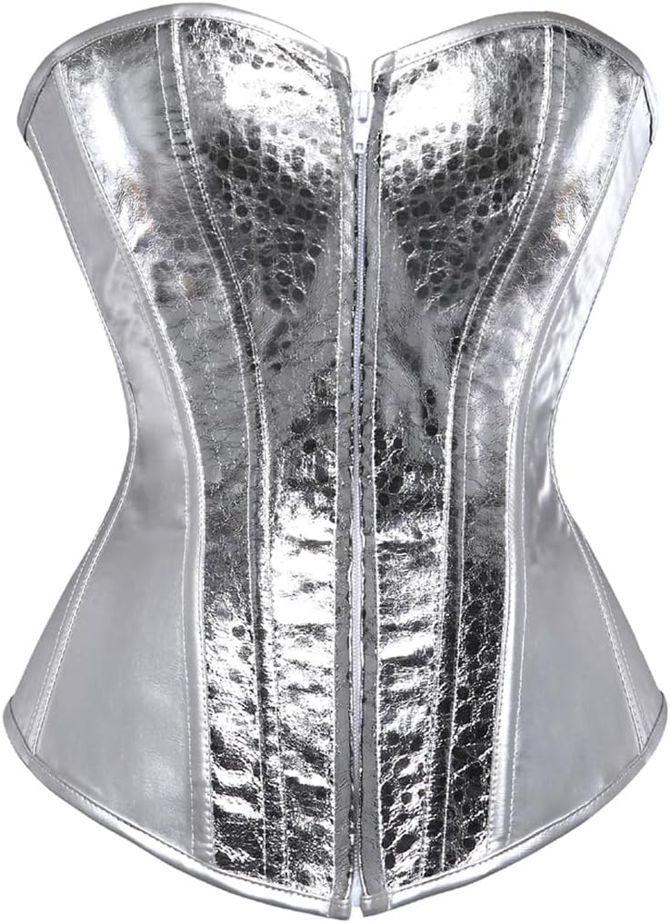 Kranchungel Corsets for Women Plus Size Faux Leather Steampunk Corset Top Zipper Bustier