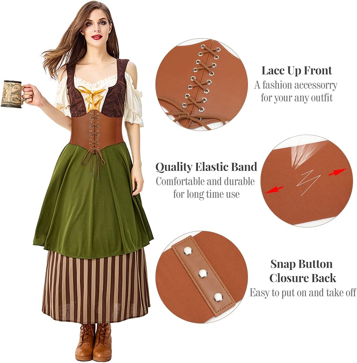 WHIPPY Women's Lace-up Corset Elastic Waist Belt, Tied Waspie Wide Belt for Women Halloween Costume