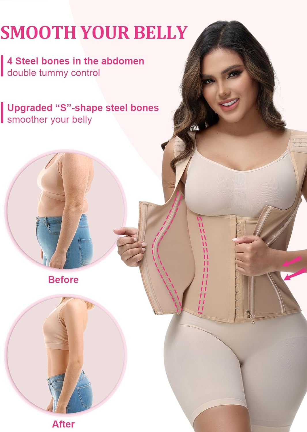 SHAPSHE Waist Trainer for Women Tummy Control Corset Sport Workout Body Shaper Compression Vest for Postpartum Gym with strap