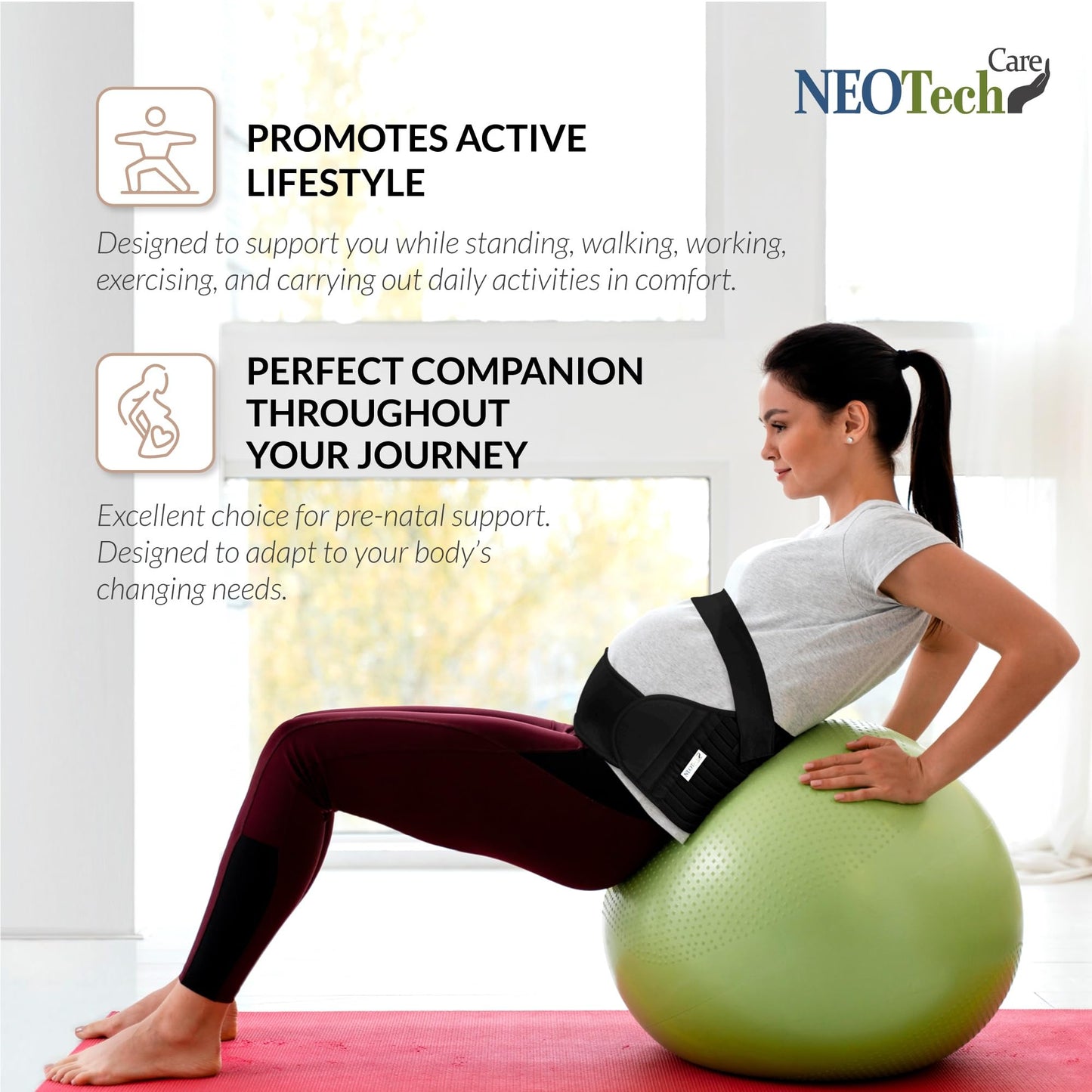 NeoTech Care Pregnancy Support Maternity Belt, Waist/Back/Abdomen Band, Belly Brace (Size M, Black Color)