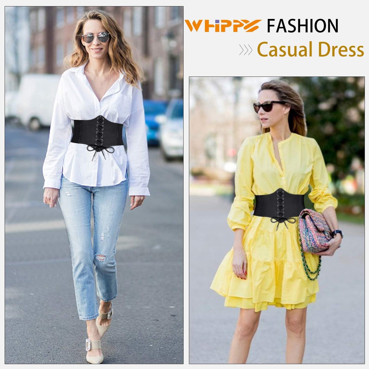 WHIPPY Women's Lace-up Corset Elastic Waist Belt, Tied Waspie Wide Belt for Women Halloween Costume