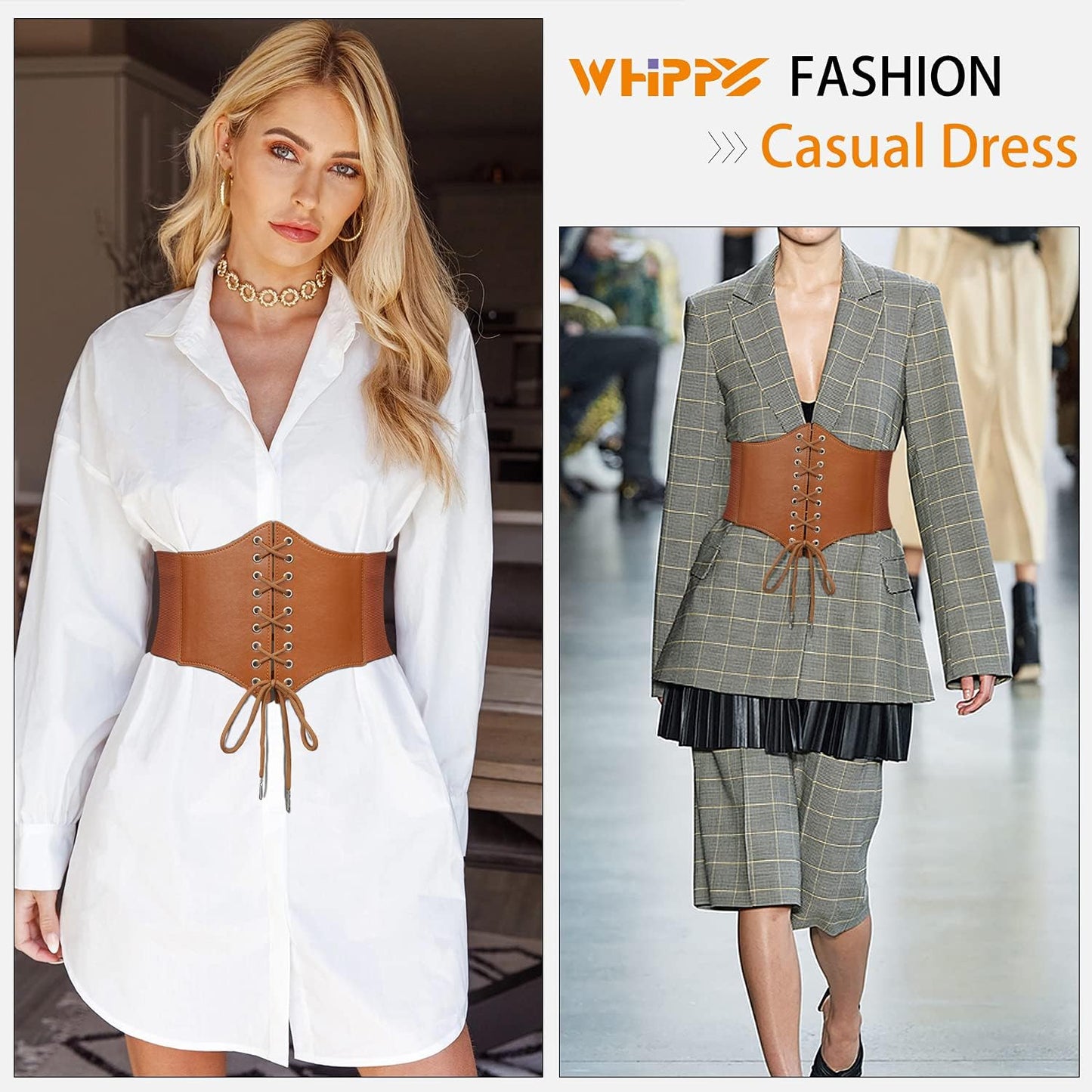 WHIPPY Women's Lace-up Corset Elastic Waist Belt, Tied Waspie Wide Belt for Women Halloween Costume