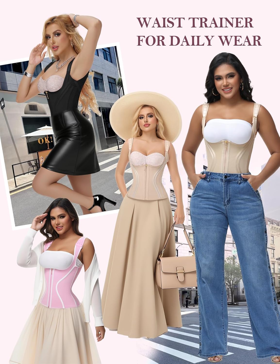 SHAPSHE Waist Trainer for Women Tummy Control Corset Sport Workout Body Shaper Compression Vest for Postpartum Gym with strap