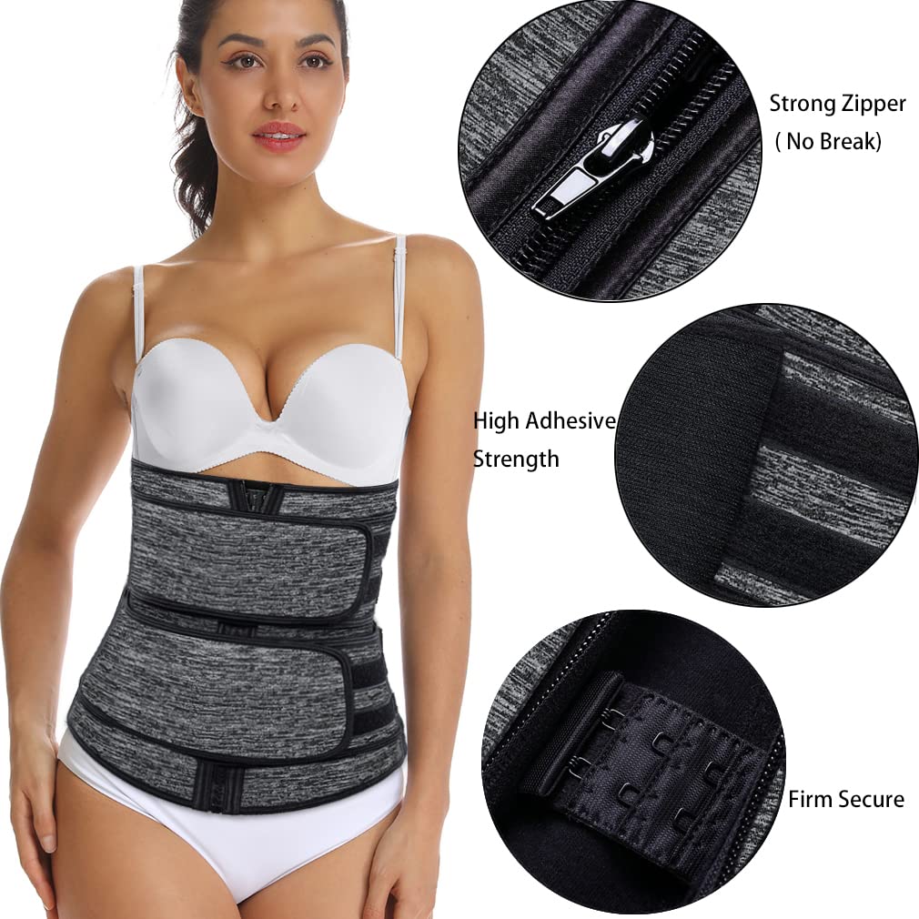 HOPLYNN Sweat Waist Trainer for Women Two Belts, Neoprene Workout Corset Waist Trainer Cincher Trimmer Shaper Zipper