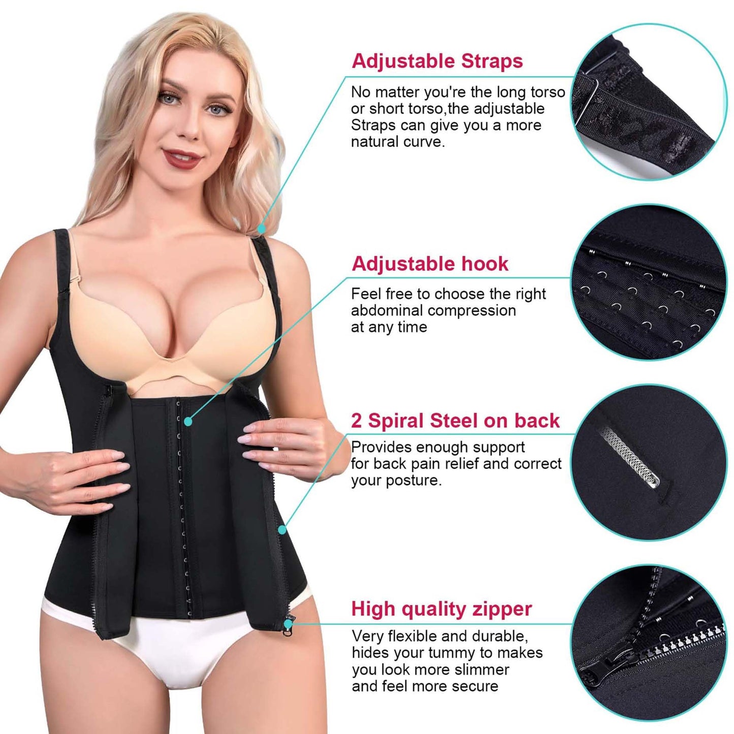 LODAY Waist Trainer Corset for Women Tummy Control Sport Workout Body Shaper Black