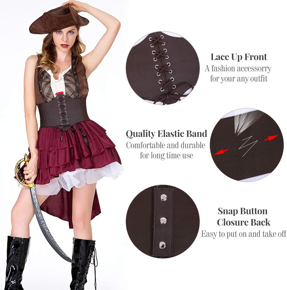 WHIPPY Women's Lace-up Corset Elastic Waist Belt, Tied Waspie Wide Belt for Women Halloween Costume
