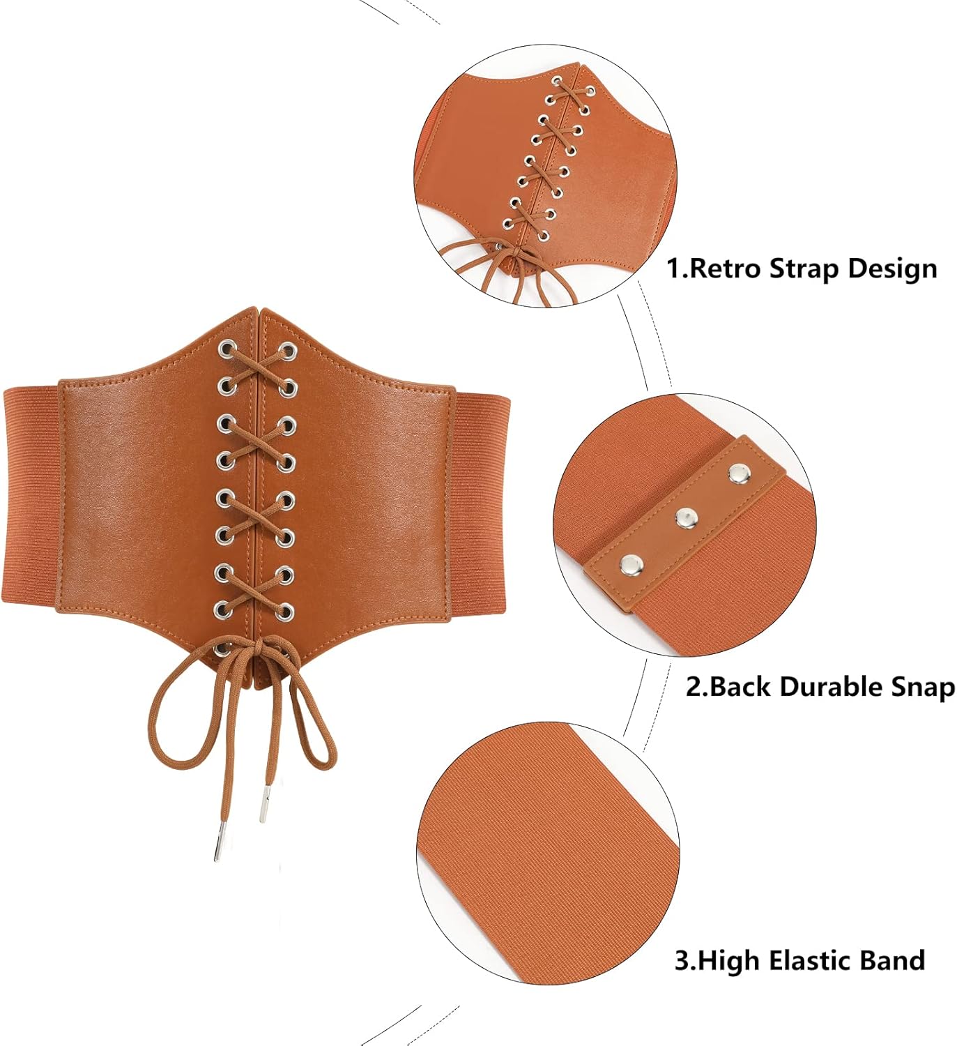 LEACOOLKEY Women Black Tied Waspie Belt, Lace-up Cinch Belt, Corset Elastic Waist Belt