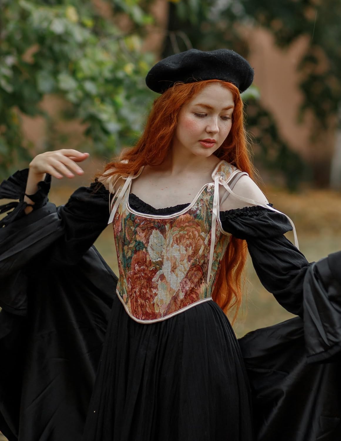Scarlet Darkness Corset Tops for Women Renaissance Floral Overbust Boned Bustier Bodice