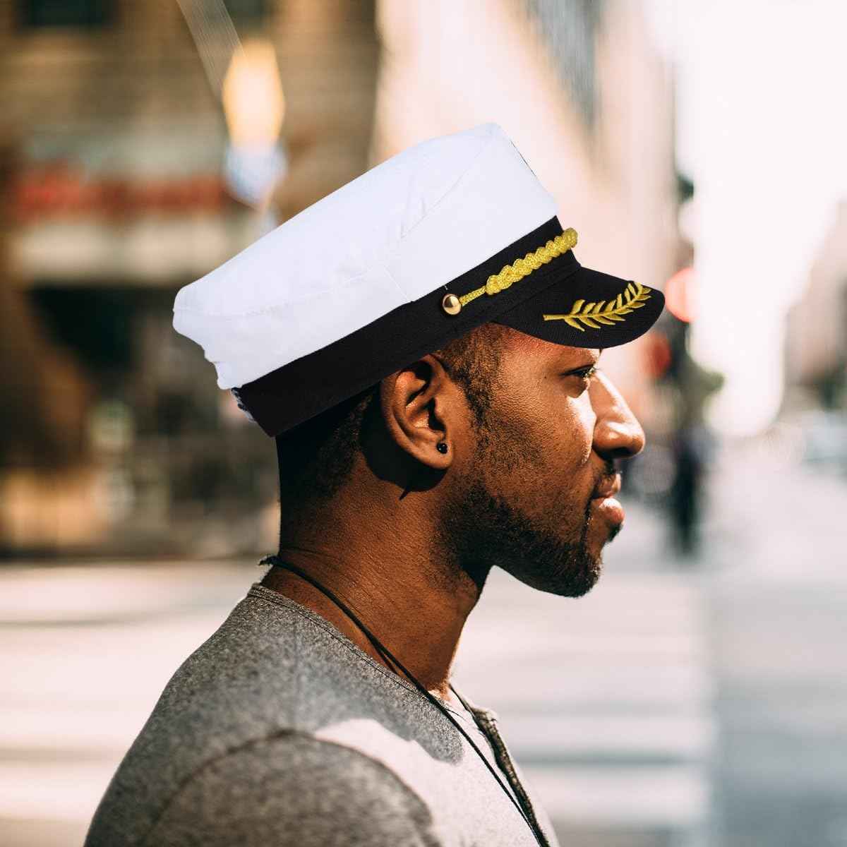 Adult Yacht Boat Sailor Captain Costume Hat Cap Marine Admiral (White), As Shown, 22 x 15 x 5 cm