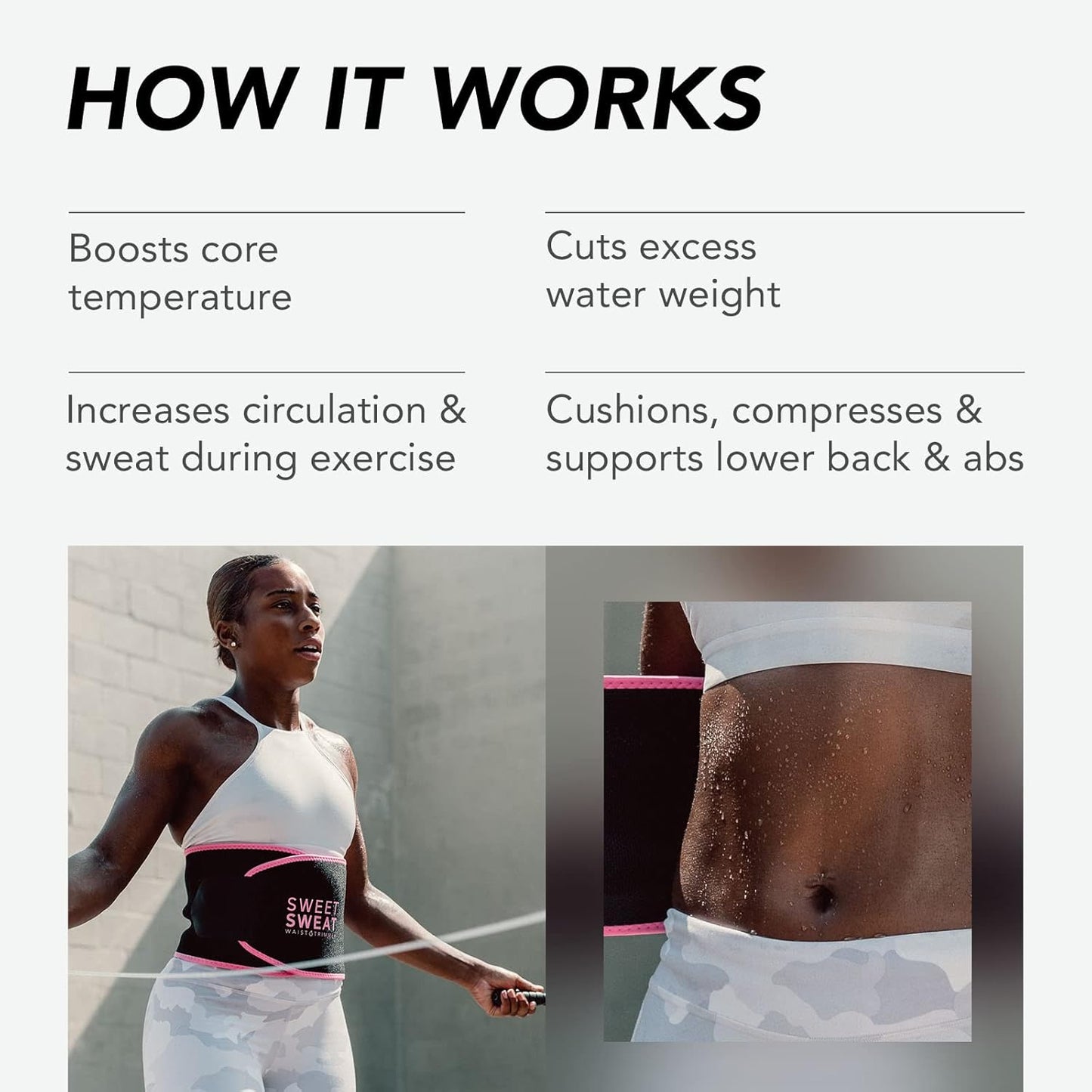 Sports Research® Sweet Sweat Waist Trimmer - Premium Sweat Enhancing Fitness Belt for Women & Men - 5 Adjustable Sizes