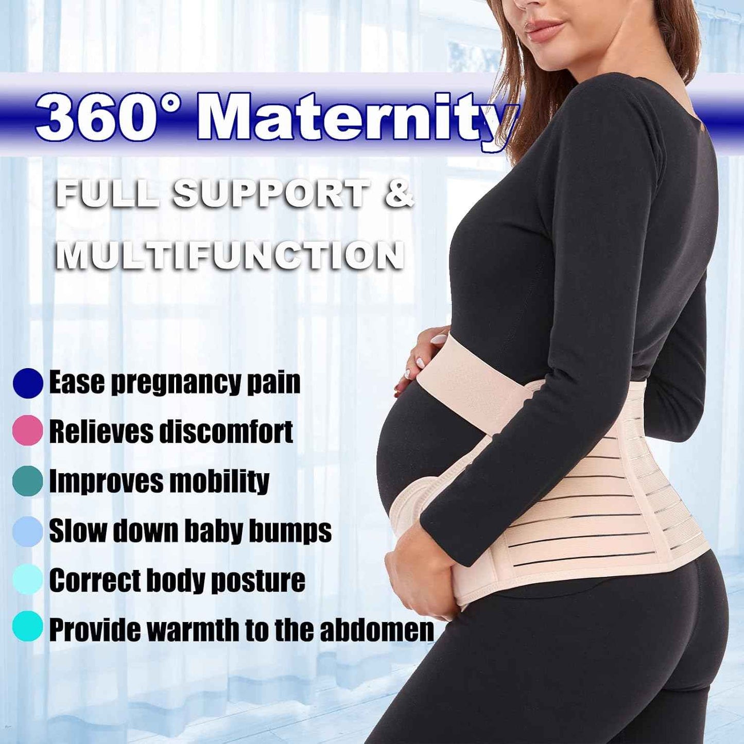 ChongErfei Maternity Belt, Pregnancy 3 in 1 Support Belt for Back/Pelvic/Hip Pain, Maternity Band Belly Support for Pregnancy Belly Support Band (L: Fit Ab 39.5"-51.3", Beige)