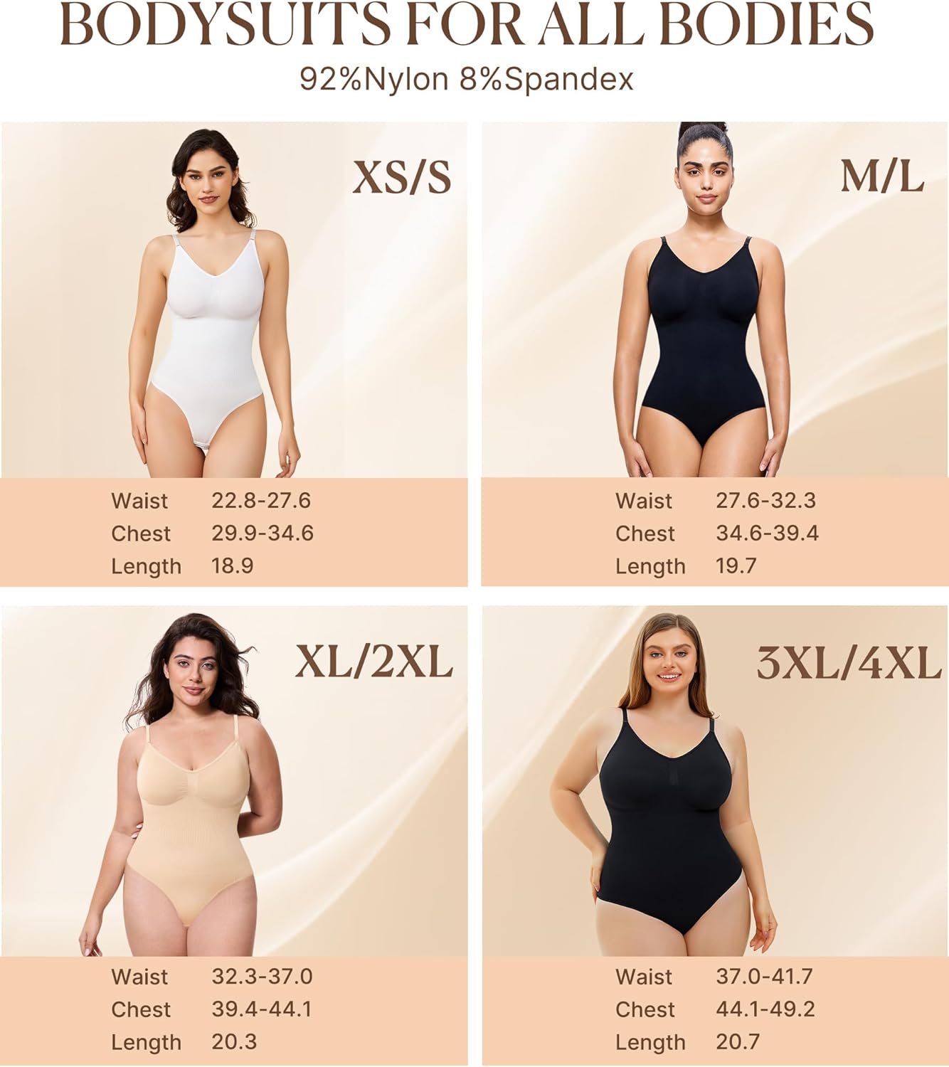 BRABIC Womens' Seamless Sleeveless V-Neck Bodysuit Shapewear Tummy Control