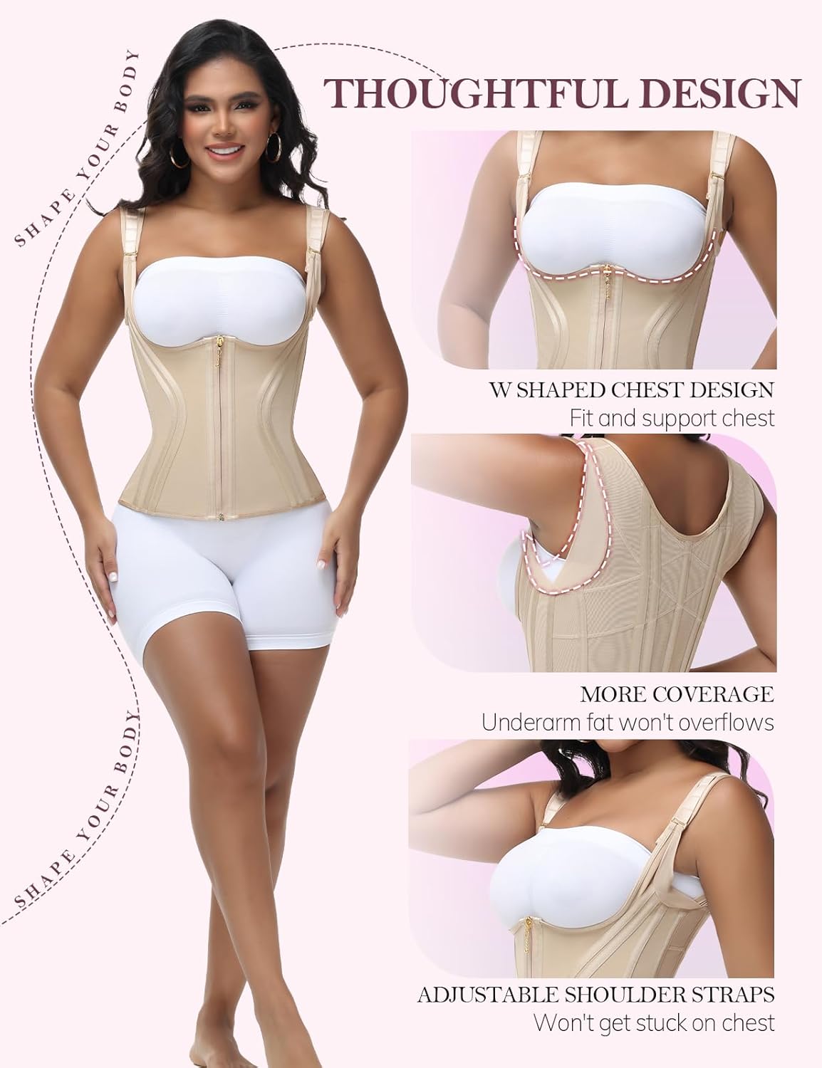 SHAPSHE Waist Trainer for Women Tummy Control Corset Sport Workout Body Shaper Compression Vest for Postpartum Gym with strap