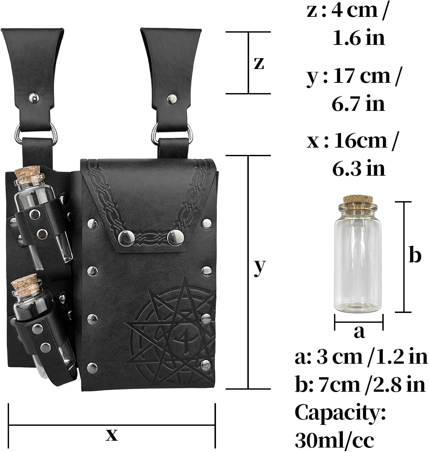 HiiFeuer Medieval Alchemy Faux Leather Belt Bag with 4 Cork Potion Vials, Fantasy Wizard Waist Pouch Side Pack for Ren Faire (Light Brown A)