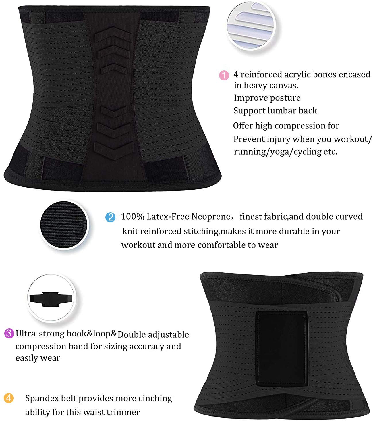 YIANNA Waist Trainer Belt for Women Waist Trimmer Weight Loss Workout Fitness Back Support Belts