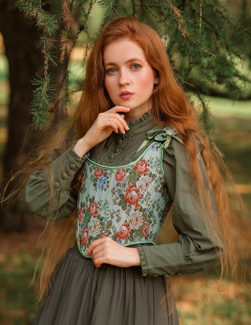 Scarlet Darkness Corset Tops for Women Renaissance Floral Overbust Boned Bustier Bodice