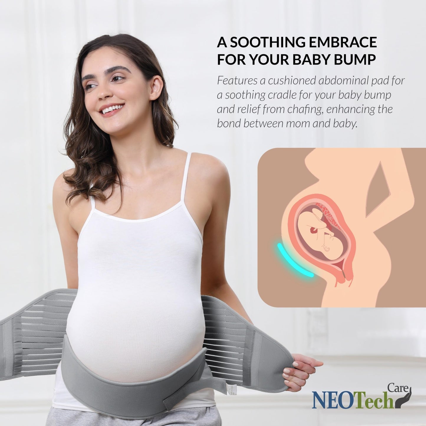 NeoTech Care Pregnancy Support Maternity Belt, Waist/Back/Abdomen Band, Belly Brace (Size M, Black Color)