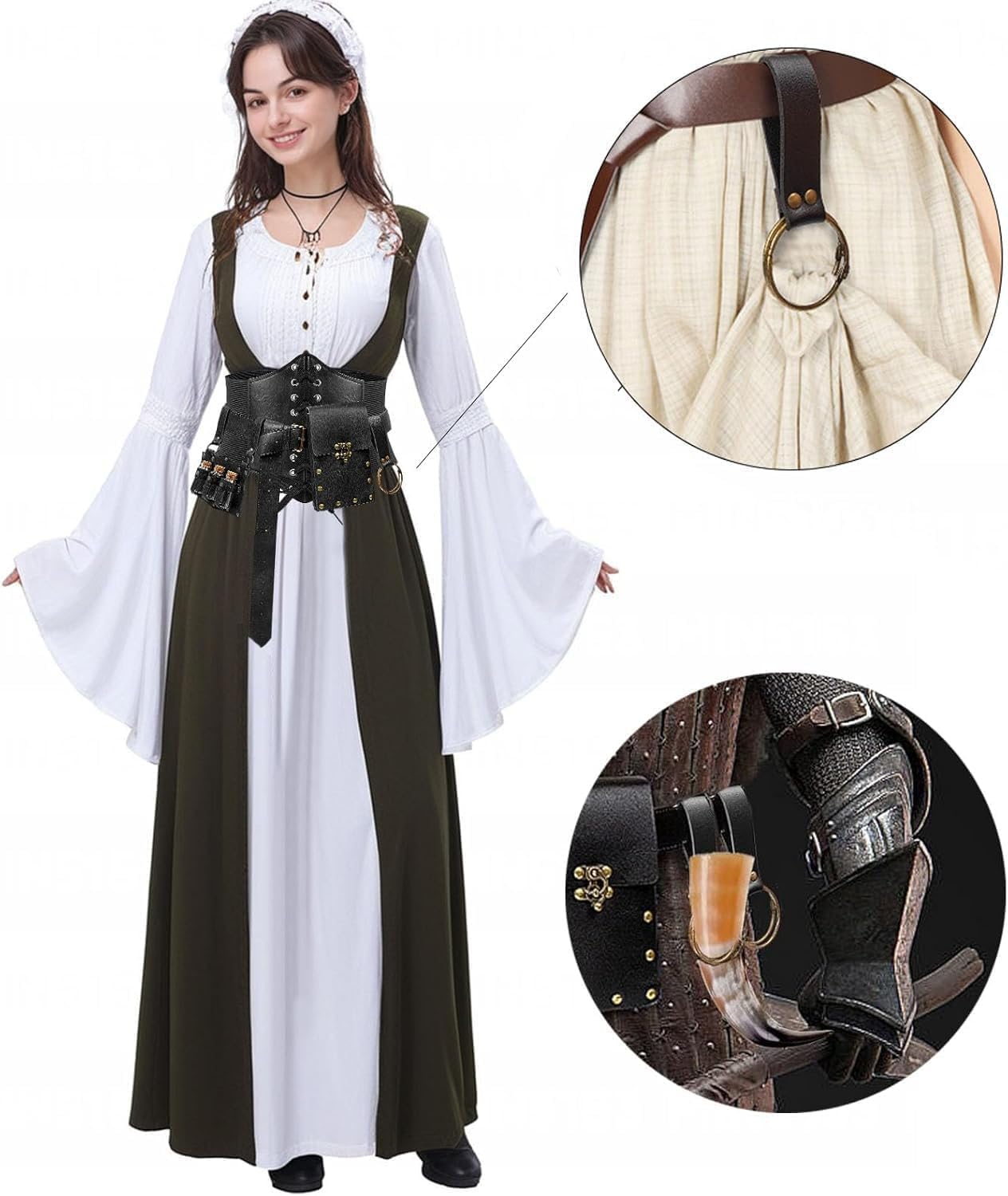 SUMGOGO 5PCS Corset Renaissance Belt Medieval Renaissance Belt Pouch Cork Potion Bottle Festival Halloween Costume Accessory