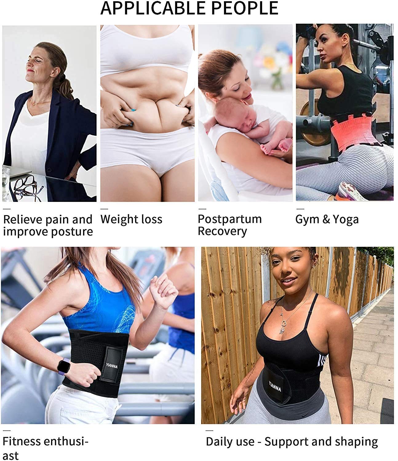 YIANNA Waist Trainer Belt for Women Waist Trimmer Weight Loss Workout Fitness Back Support Belts