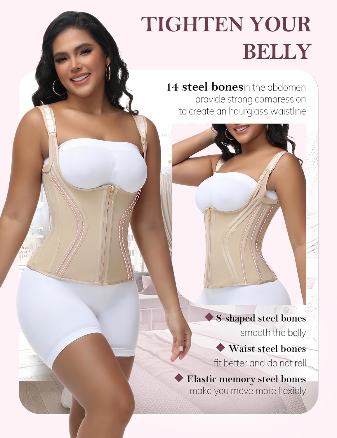 SHAPSHE Waist Trainer for Women Tummy Control Corset Sport Workout Body Shaper Compression Vest for Postpartum Gym with strap