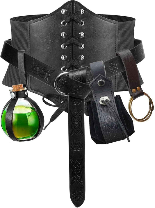 5PCS Renaissance Costume Sets Corset Waistband Belt Pouch Coin Purse Potion Bottle Vials Skirt Hike Medieval Cosplay