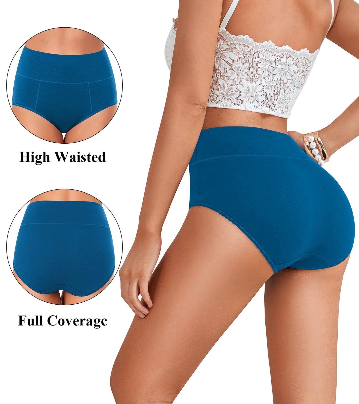 ASIMOON Tummy Control High Waisted Underwear for Women Cotton Plus Size Full Coverage Panties Ladies Briefs