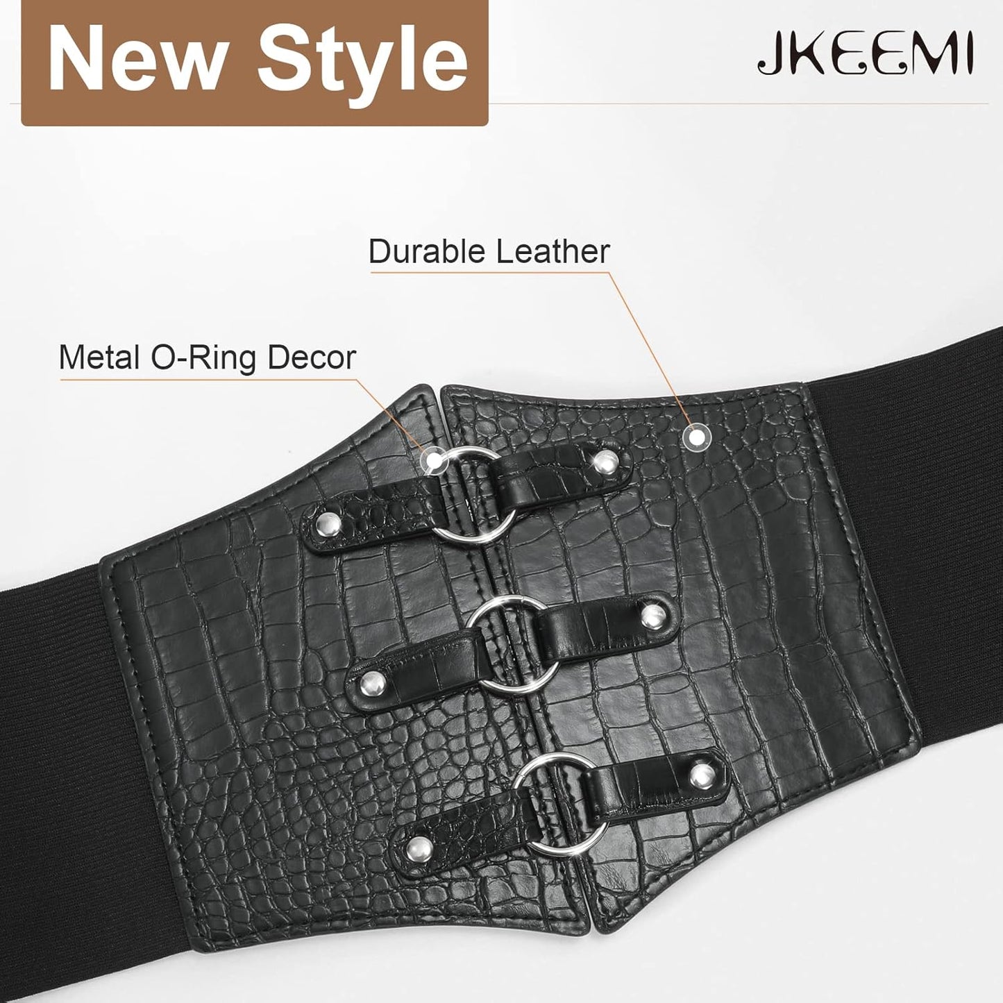 Women Corset Belt Metal O-Ring Heart-Ring Wide Elastic Waspie Waist Belt for Daily Cosplay Halloween Costumes