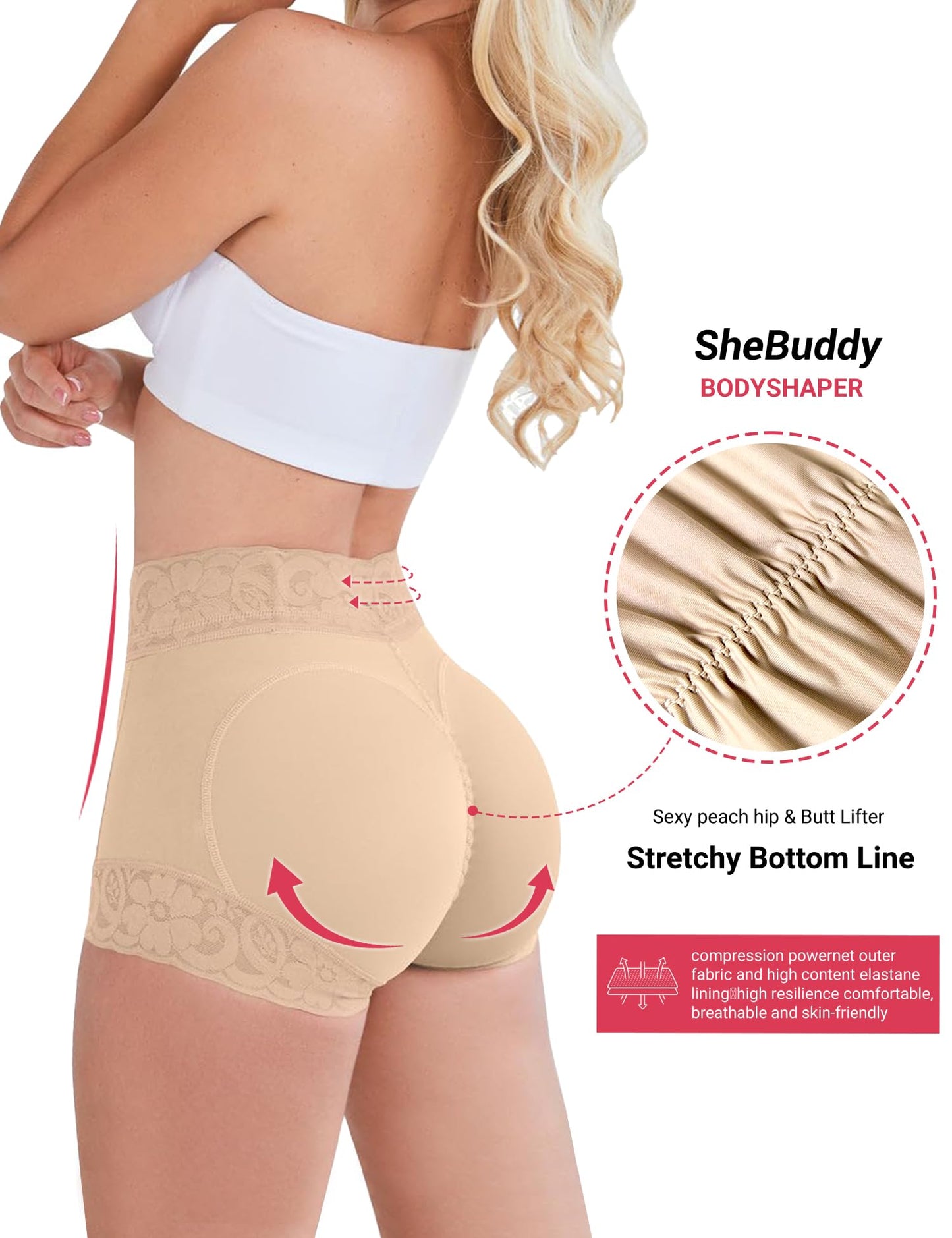 Butt Lifting Panties, Tummy Control Shapewear for Women Compression Underwear Short Lace Butt Lifter Shapewear