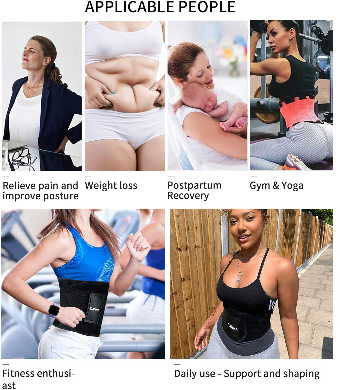 YIANNA Waist Trainer Belt for Women Waist Trimmer Weight Loss Workout Fitness Back Support Belts