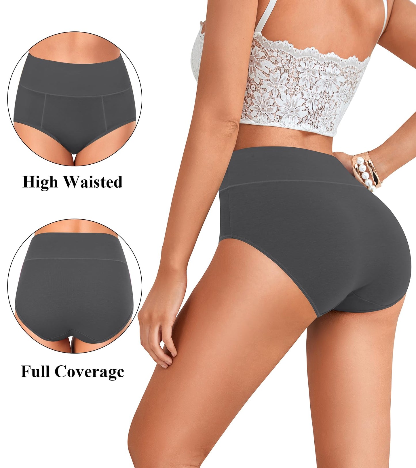 ASIMOON Tummy Control High Waisted Underwear for Women Cotton Plus Size Full Coverage Panties Ladies Briefs