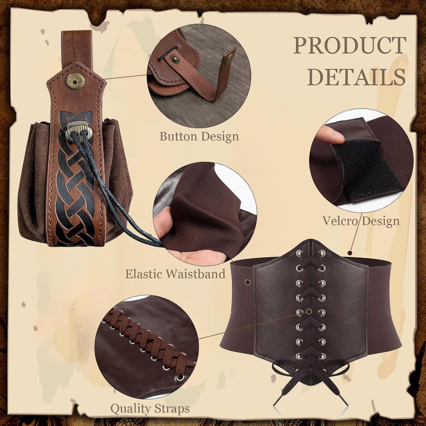 SUMGOGO 5PCS Corset Renaissance Belt Medieval Renaissance Belt Pouch Cork Potion Bottle Festival Halloween Costume Accessory