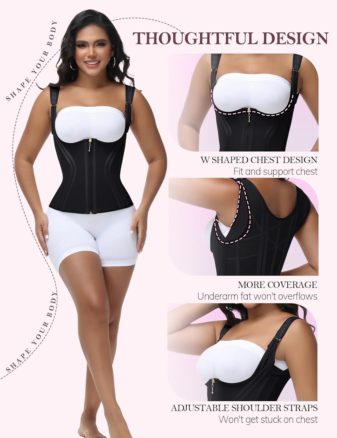 SHAPSHE Waist Trainer for Women Tummy Control Corset Sport Workout Body Shaper Compression Vest for Postpartum Gym with strap