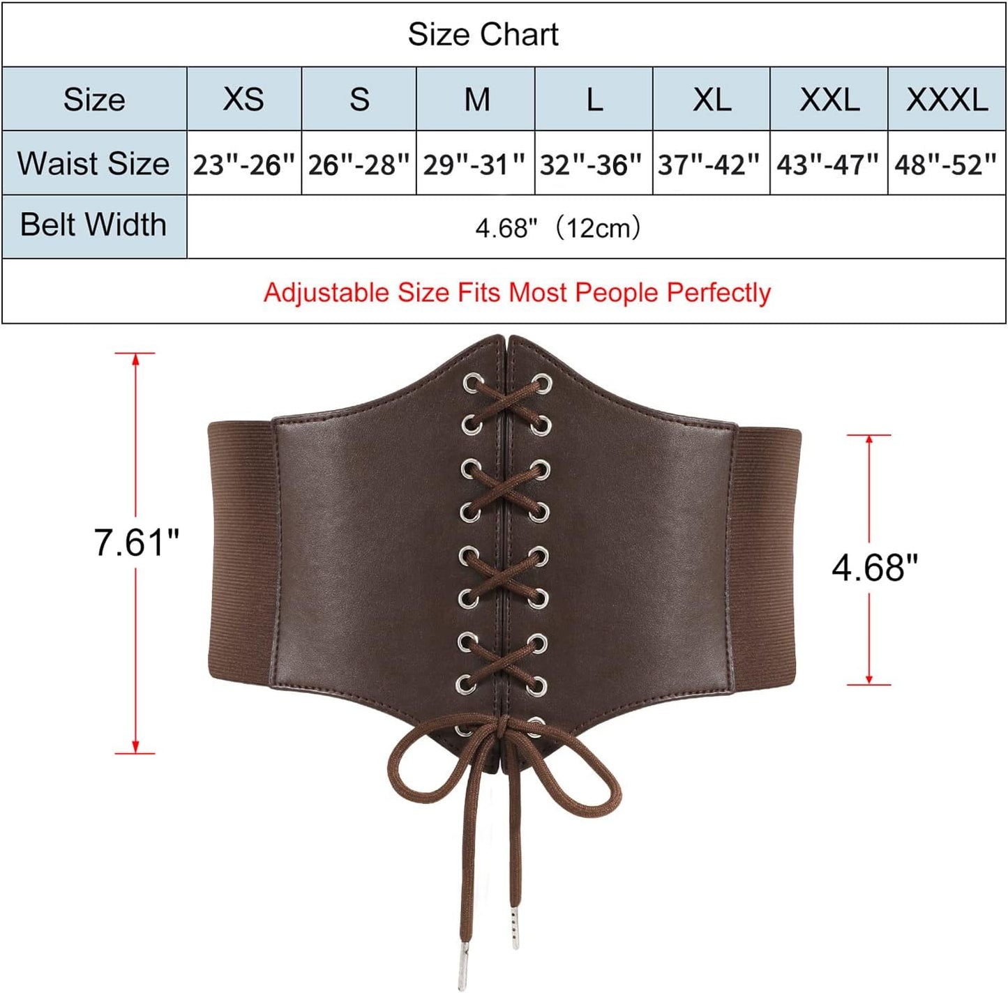 LEACOOLKEY Women Black Tied Waspie Belt, Lace-up Cinch Belt, Corset Elastic Waist Belt