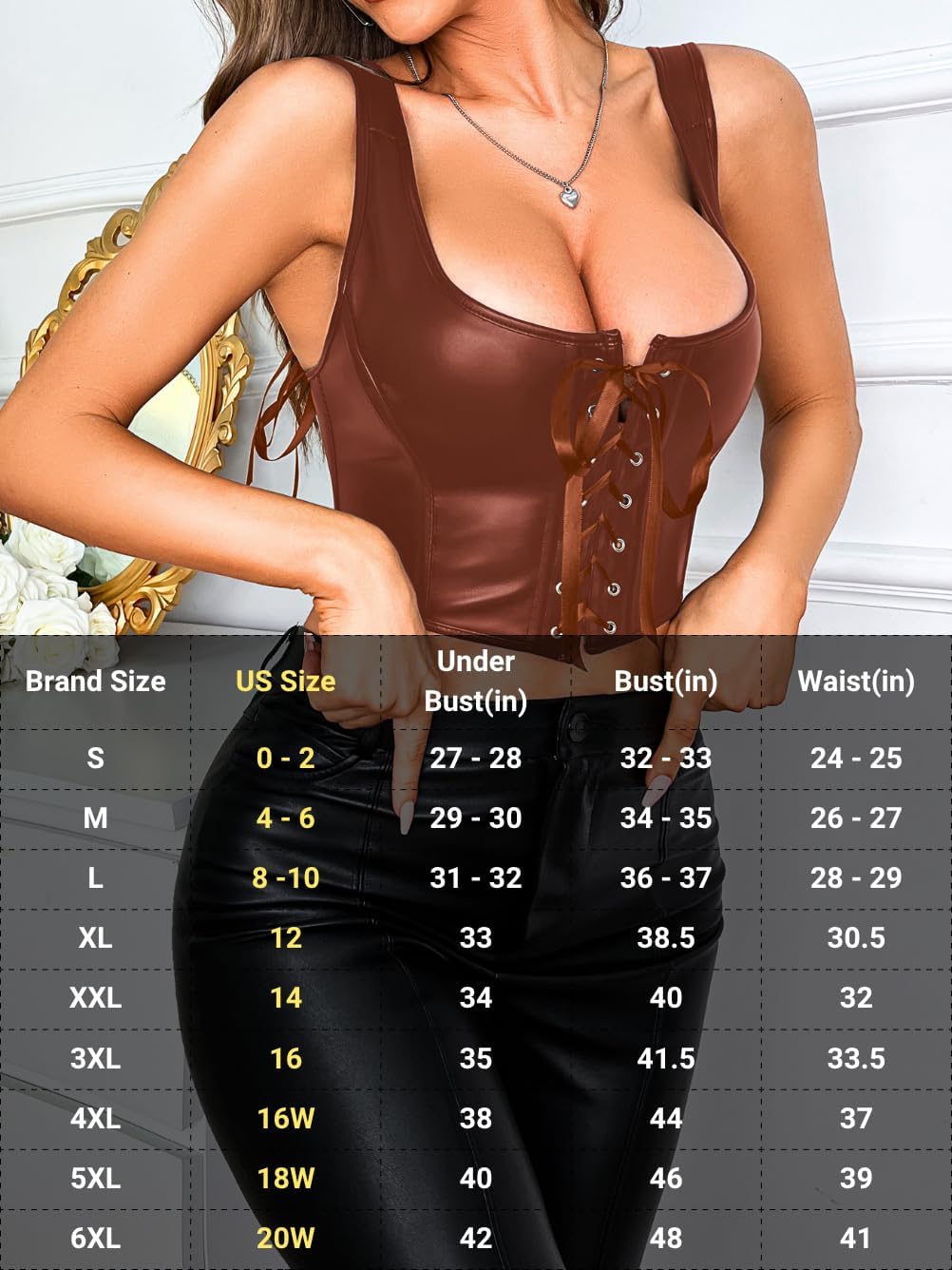 Renaissance Corsets Leather, Lace Up Overbust, S-6XL Sexy Tops